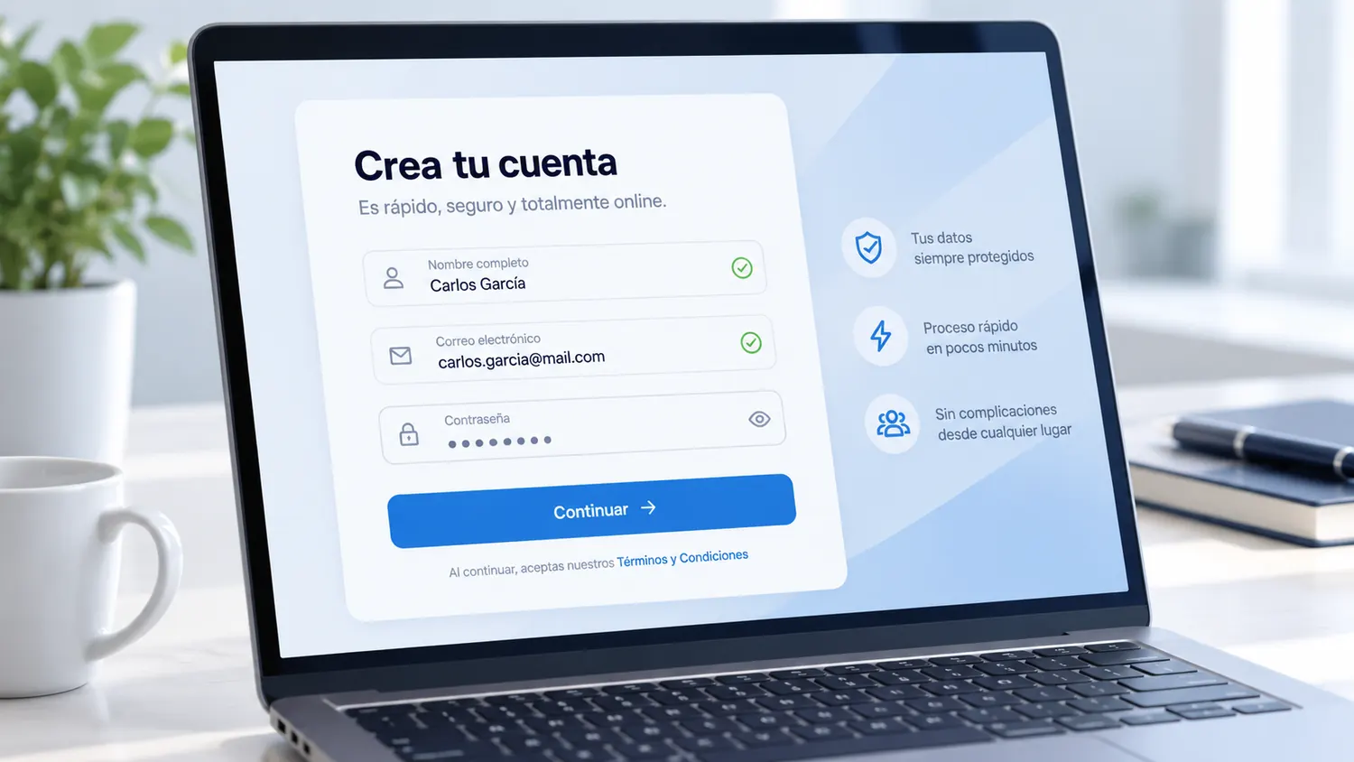 Registro de cuenta en un portátil